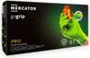 A box of green nitrile gloves with a hand wearing a glove holding an amber-like object. Podgląd zdjęcia produktu