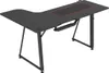 A black L-shaped gaming desk with a red-trimmed mousepad on a white background. Anteprima dell’immagine prodotto
