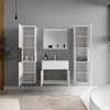 A modern bathroom vanity set with a sink, mirror, and two tall cabinets against a gray wall. Anteprima dell’immagine prodotto