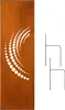 A rusty metal garden screen with a circular pattern and two metal ground stakes. Produktbild-Vorschau