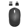 A black wireless mouse with USB-C and USB adapters shown from a top-down view against a white background. Anteprima dell’immagine prodotto