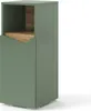 A tall, narrow cabinet with a green exterior and a wooden interior shelf and back panel. Voir les images du produit