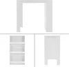 A white bar table with a three-tiered shelf is shown from three different angles: front, side, and a split view showing the shelf unit. Produktbild-Vorschau