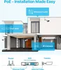 Diagram illustrating the setup of a PoE security camera system with NVR and router. Produktbild-Vorschau