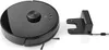 A black robot vacuum cleaner and its charging dock are displayed on a white background. Produktbild-Vorschau