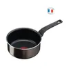 A black saucepan with a black handle is shown against a white background. A circular emblem with the French flag and the text "Fabriqué en France" is visible in the upper right corner. Voir les images du produit