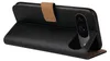 A black flip case for a smartphone, shown from the side with the front cover open. Produktbild-Vorschau