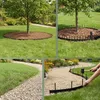 A collage of four images showing the installation and use of garden edging around trees and pathways. Produktbild-Vorschau