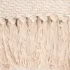 A close-up view of the fringe and woven texture of a blanket. Podgląd zdjęcia produktu
