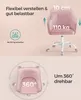 A pink office chair is shown with text highlighting its features. Produktbild-Vorschau