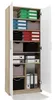 An open office cabinet filled with binders and storage boxes. Produktbild-Vorschau