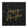 A black napkin with gold lettering that says 'Happy New Year' and gold stars. Produktbild-Vorschau
