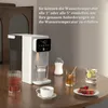 A water dispenser is shown with several beverages and a dessert on a table. Text is overlaid on the image. Produktbild-Vorschau