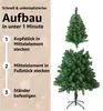 An image showing the assembly steps for an artificial Christmas tree, with the tree itself shown in parts and assembled on the right side. Produktbild-Vorschau