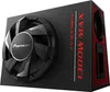 A subwoofer in a black enclosure with red accents. Voir les images du produit
