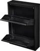 A black metal shoe cabinet with two flip-down shelves. Produktbild-Vorschau