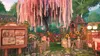 A whimsical and colorful garden scene with a large tree covered in pink blossoms, a picket fence, sunflowers, and various garden structures. Anteprima dell’immagine prodotto