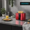 A modern kitchen counter scene featuring a red toaster with toast, a glass of orange juice, and breakfast items. Anteprima dell’immagine prodotto