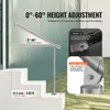 A handrail for outdoor stairs is shown installed on a set of concrete steps, with text overlays highlighting its features and upgrades. Podgląd zdjęcia produktu