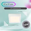 A marketing image for a square LED ceiling light, showing its dimensions, type, color temperature, and wattage.