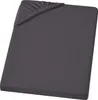 A dark gray fitted sheet is shown from a diagonal angle, with the elasticized corner visible. Produktbild-Vorschau
