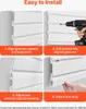 A four-panel instructional image showing how to install slatwall panels. Produktbild-Vorschau