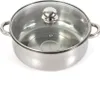 A stainless steel pot with a glass lid is shown against a white background. Produktbild-Vorschau