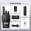 A collage of product images and text detailing the contents of a delivery package for a Retevis H777D Walkie-Talkie. Produktbild-Vorschau