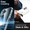 A split image showing a clear phone case on the left and a person holding a phone with a clear case on the right. Produktbild-Vorschau