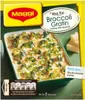 A package for Maggi Fix for Broccoli Gratin, showing a prepared dish of broccoli gratin and ingredients. Produktbild-Vorschau