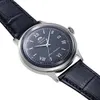 A close-up shot of an Orient watch with a blue dial and a blue leather strap, set against a white background. Produktbild-Vorschau