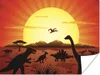 MuchoWow® Poster Dino - Sonne - Natur - Zeichnung - Kinder Produktbild-Vorschau 1
