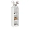 A white, narrow, three-shelf bookcase with decorative items on each shelf and on top. Produktbild-Vorschau