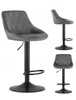 Multiple views of a gray velvet bar stool with a black base and adjustable height. Produktbild-Vorschau
