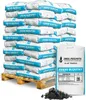 A pallet stacked with bags of coal, with a single bag and some loose coal in the foreground. Produktbild-Vorschau