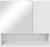 A white bathroom cabinet with a mirrored door and a decorative panel. Náhľad obrázku produktu