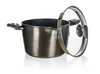 A metallic platinum pot with a glass lid is shown against a white background. Produktbild-Vorschau