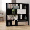 A black bookshelf filled with various decorative items and books. Anteprima dell’immagine prodotto