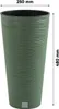 A tall, green planter with a textured surface, shown with dimensions indicated. Voir les images du produit