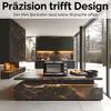 A modern kitchen with a fireplace and large windows overlooking a snowy forest. A mini oven is placed on a marble countertop. Produktbild-Vorschau