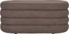 A close-up, front-facing view of a brown upholstered ottoman with a textured fabric and a layered design. Produktbild-Vorschau