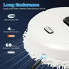 A white robot vacuum cleaner is shown with text overlays detailing its features and specifications. Náhled obrázku produktu