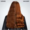 A split image showing a 'before' and 'after' of hair treated with a hair product. Anteprima dell’immagine prodotto