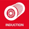 A white graphic of a cylindrical object with fins on a red background, with the word "INDUCTION" below it. Anteprima dell’immagine prodotto