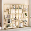 A gold-colored bookshelf with white shelves, decorated with various items. Produktbild-Vorschau