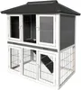A two-story wooden hutch with wire mesh doors and ramps, designed for small animals. Podgląd zdjęcia produktu