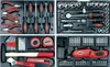 A top-down view of a tool kit laid out in a black case. Produktbild-Vorschau