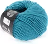 A ball of teal yarn with a label wrapped around it. Produktbild-Vorschau