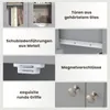Collage of product features for a bathroom cabinet. Voir les images du produit