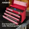 A red toolbox with three drawers open, displaying various tools inside, placed on a workbench. Náhled obrázku produktu